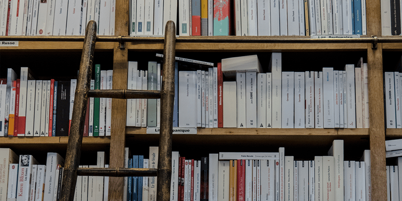 ladder leaning against a bookshelf